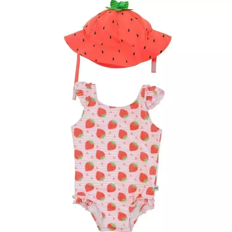 Zoocchini – 2Pk Baby Ruffled Swimsuit & Sun Hat Set, Strawberry